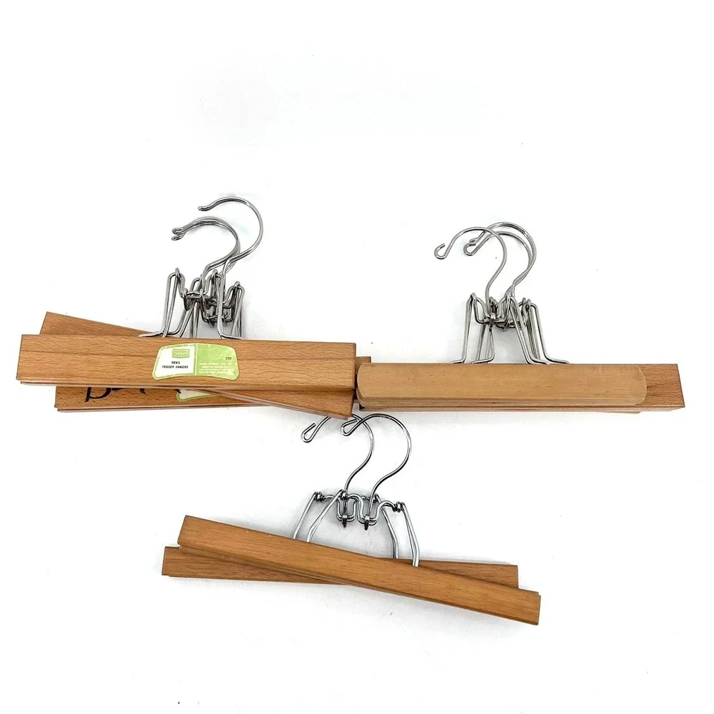 Vintage Sears Wooden Clothes Trouser Pant Skirt Locking Hangers Set of 8